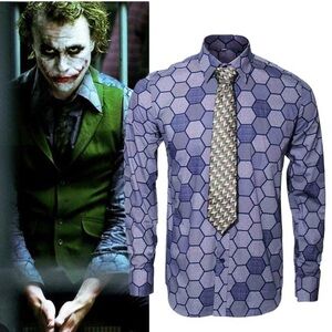 Dark night joker Hexagon Pattern Button-Up Shirt (QQ)